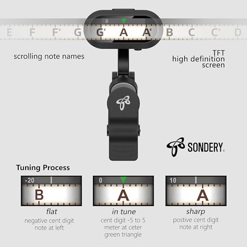 Rechargeable Guitar & Ukulele Tuner with Simple TFT Screen