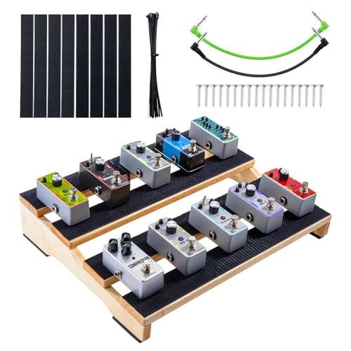 ENO MUSIC Pro Wooden Pedal Board for 6 Effects - Compact 15.7" Pedalboard with Cable Kit