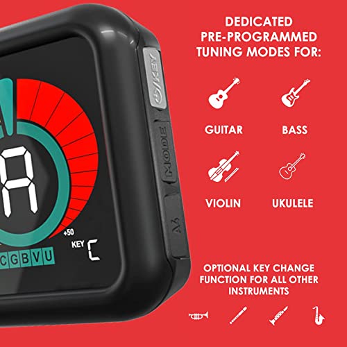 Professional Clip-On Tuner with Octave Indicator for All Instruments - Specifically designed for Guitar, Ukulele, Violin, Bass & Chromatic Tuning Modes
