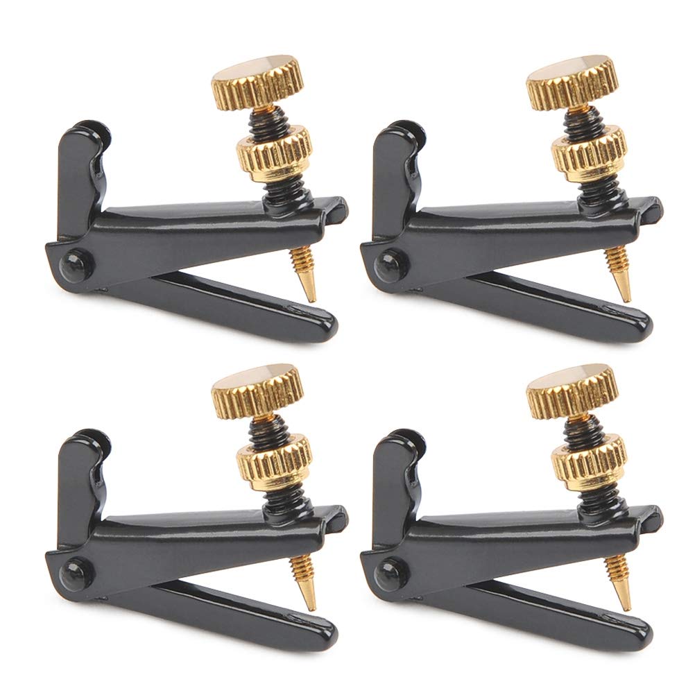 4/4-3/4 Violin Fine Tuners - 4 Pack Nickel Plated (Black + Gold)