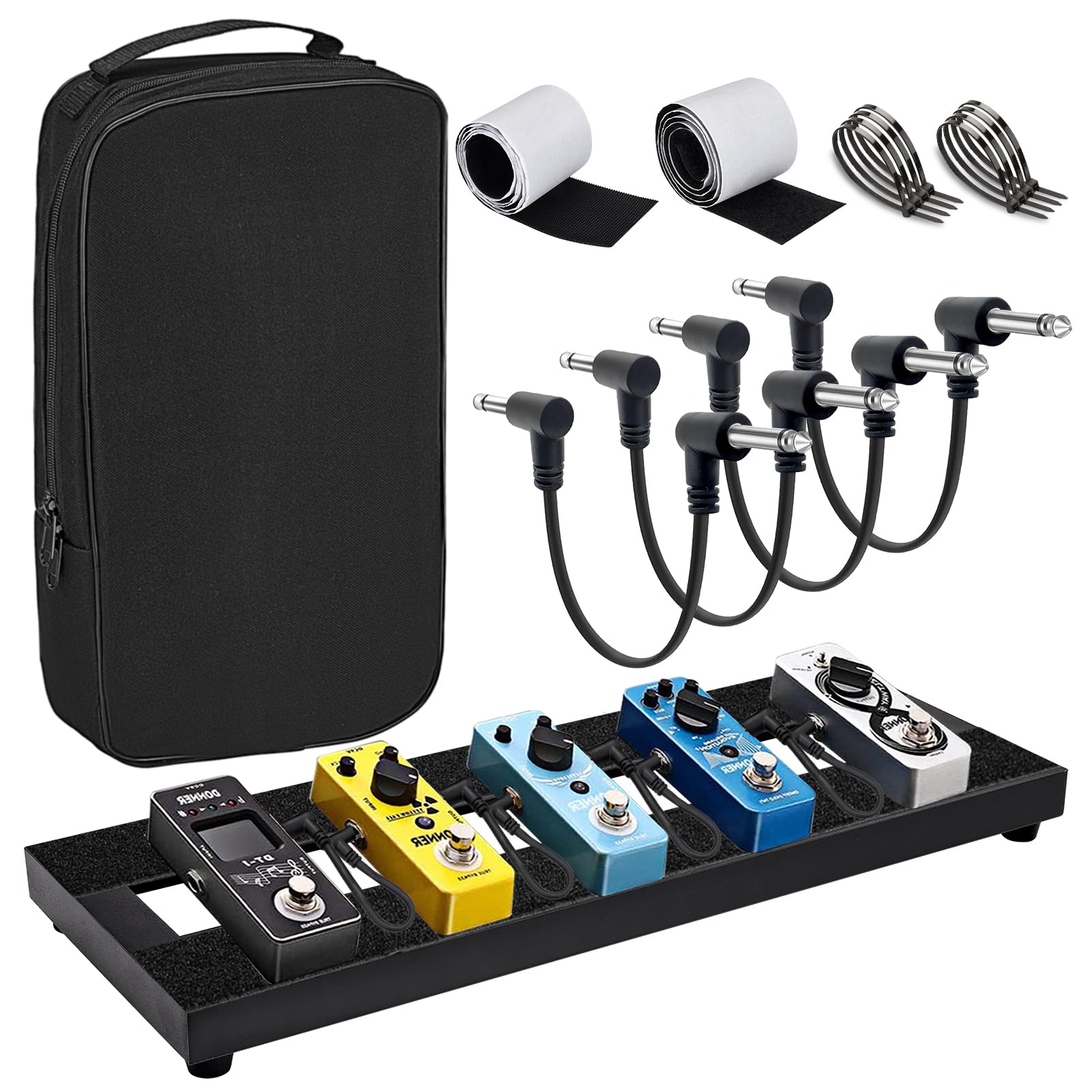Compact Guitar Pedal Board Set with Cables & Bag