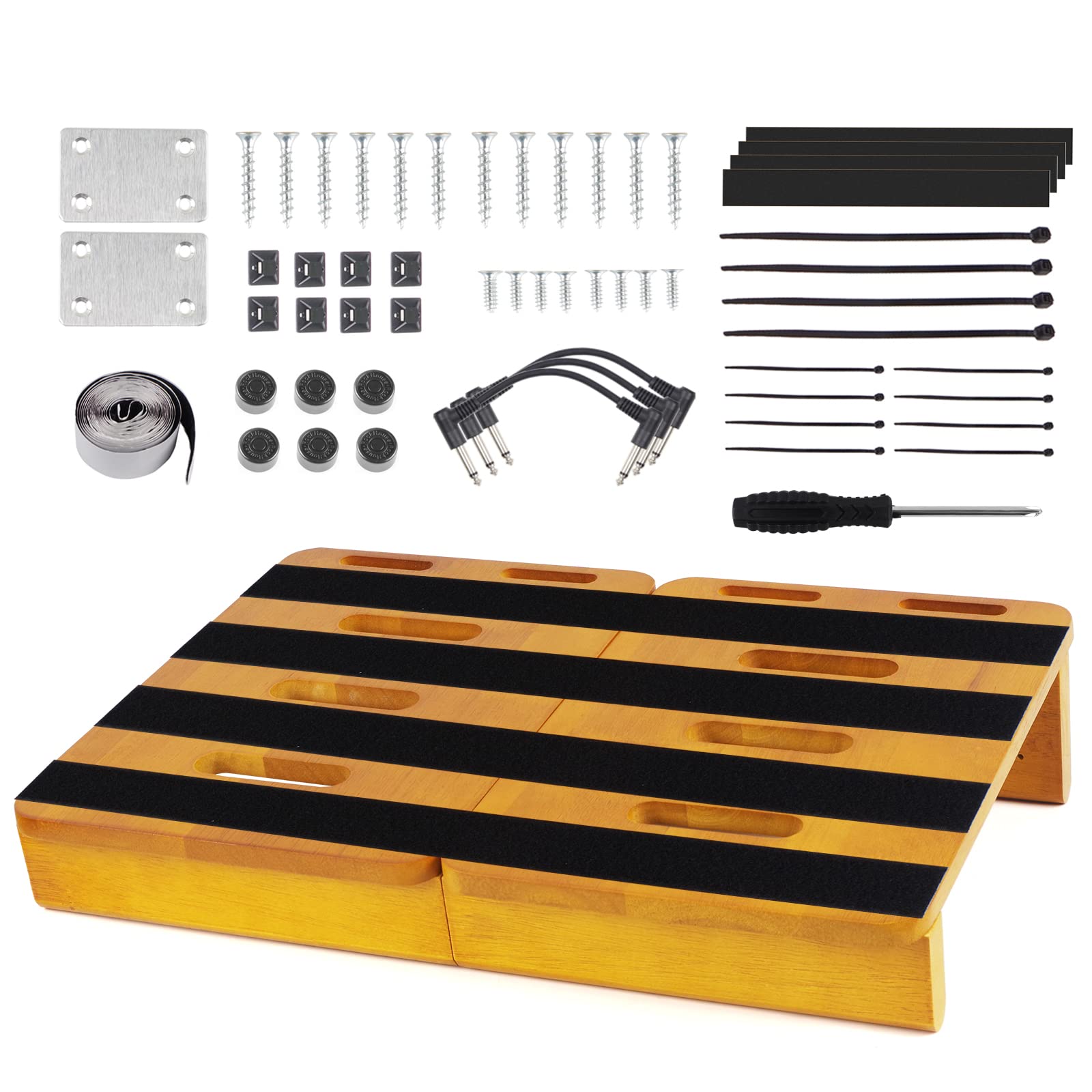 Portable Wooden Pedalboard for Guitar Effects, Cable Ready