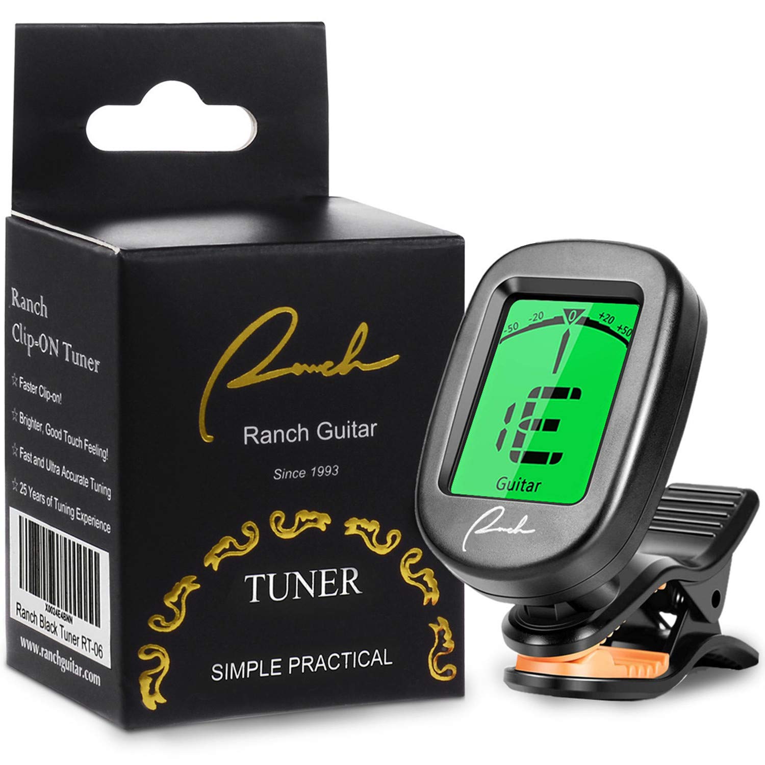 Ranch Clip-On Guitar Tuner - Acoustic/Electric, Ukulele, Violin, Bass, Banjo