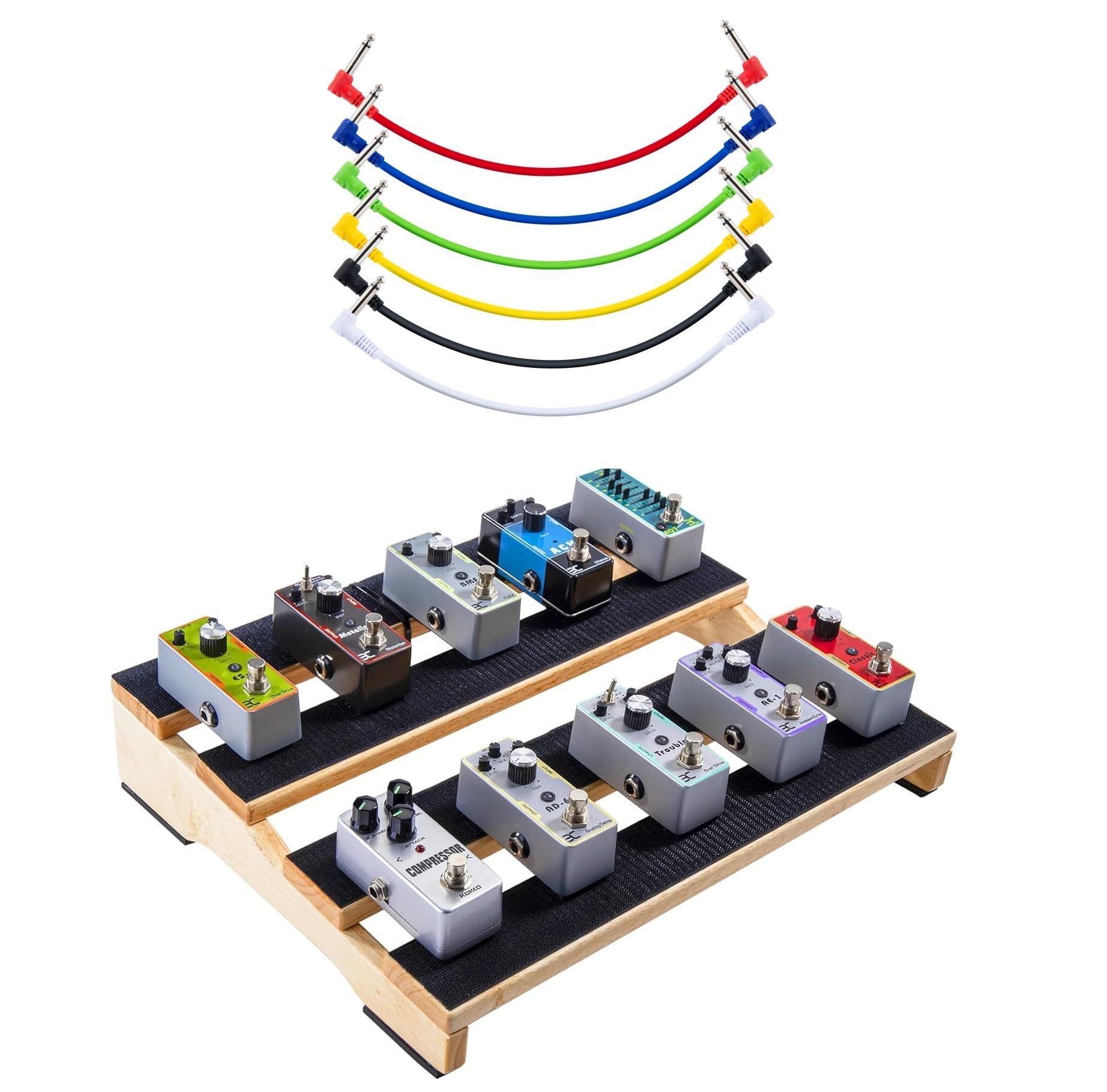 ENO MUSIC Pro Wooden Pedal Board for 6 Effects - Compact 15.7" Pedalboard with Cable Kit