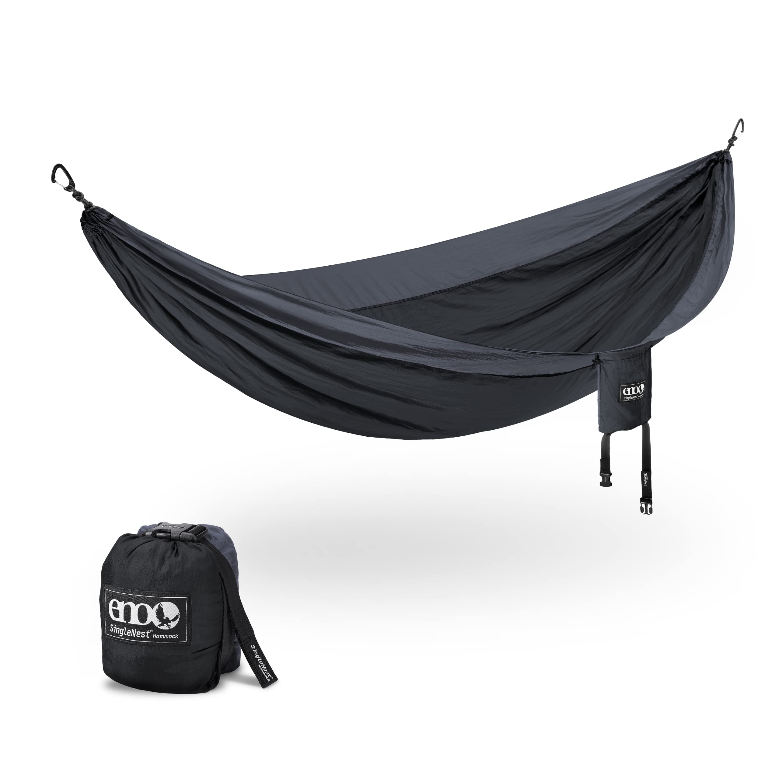 SingleNest Lightweight Portable Hammock for One Person - Camping, Hiking, Travel, Black/Charcoal
